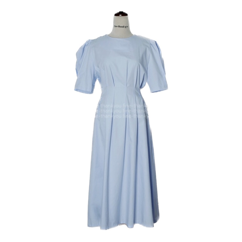Pintuck ribbon tie dress (Light Blue)